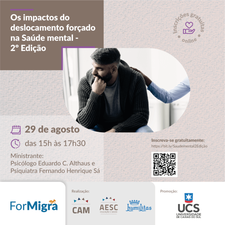 Inscrições abertas para 2ª edição do curso  Impactos do Deslocamento Forçado na Saúde Mental