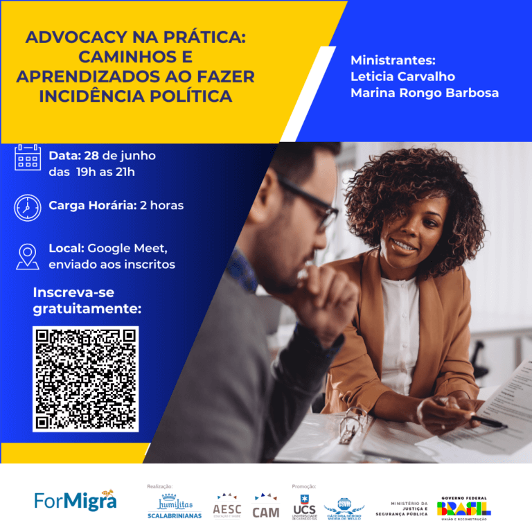 Curso de extensão gratuito aborda advocacy na prática para a causa de migrantes e refugiados