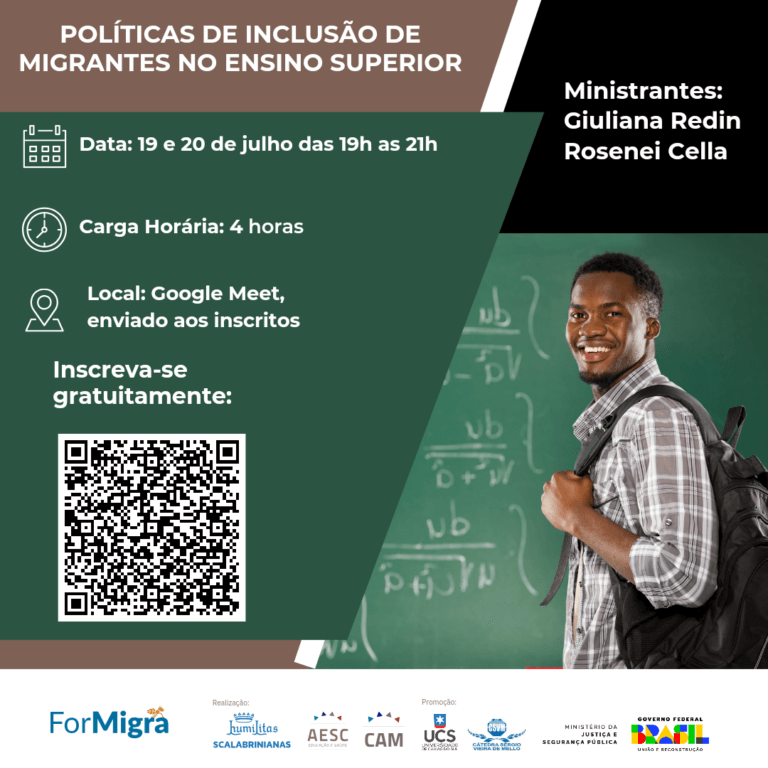 Políticas de Inclusão de Migrantes no Ensino Superior é tema de formação gratuita do ForMigra